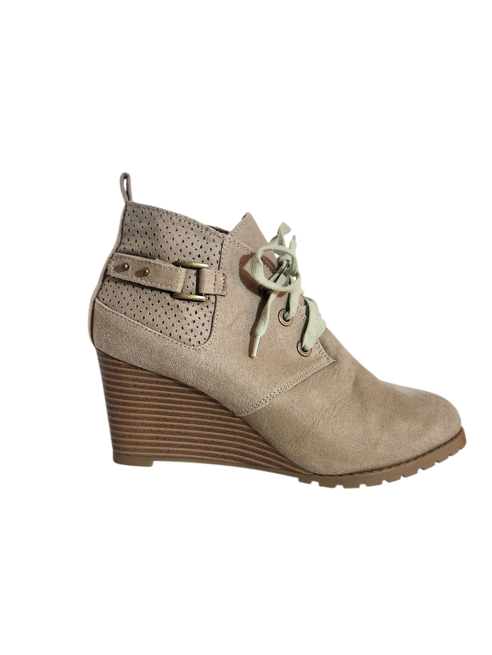 Rampage Koala Taupe Faux Suede Lace Up Wedge Booties Size 9.5 Flaw